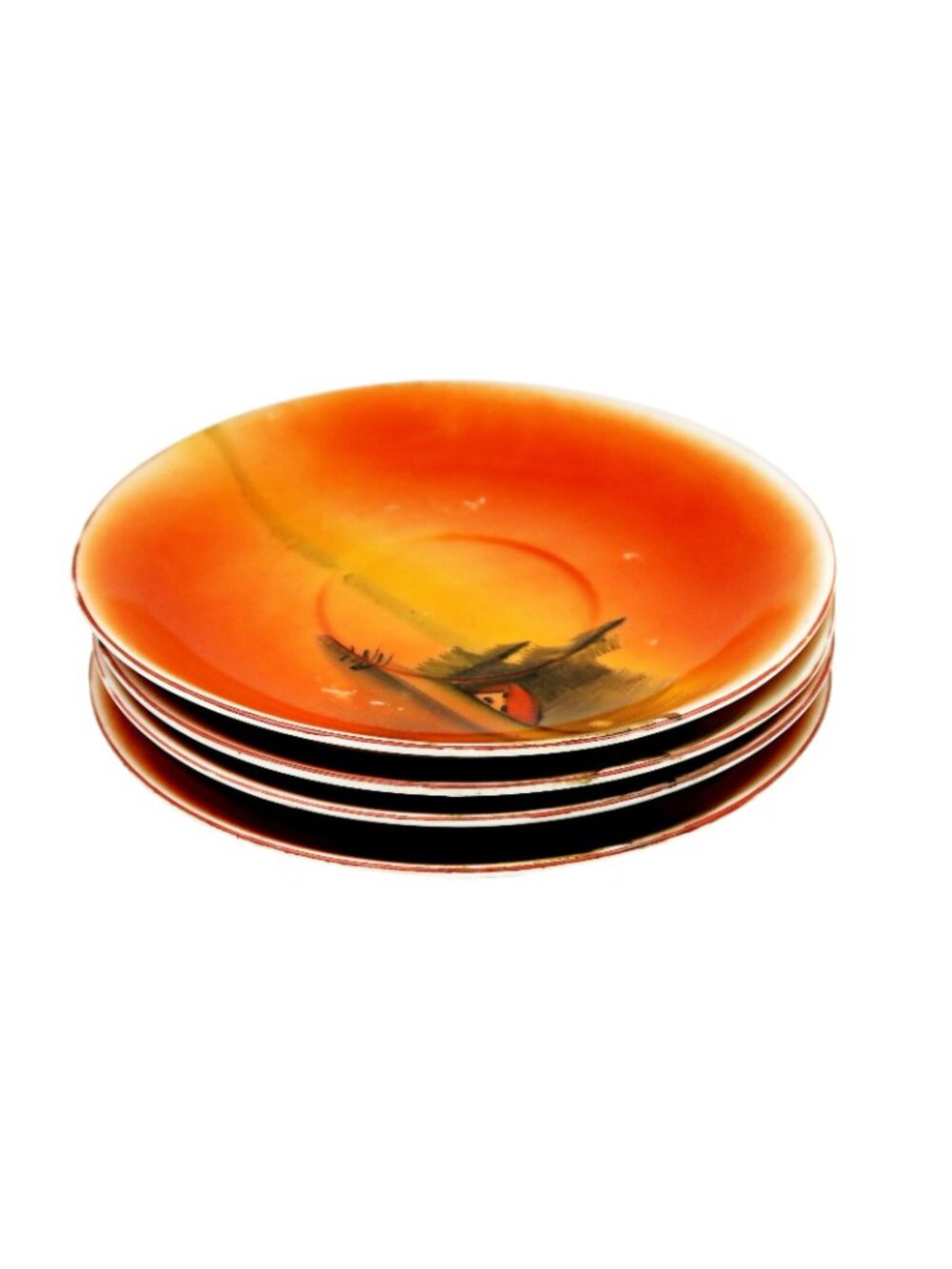 Scenic Luster Saucers (Set of 4) 1920s-40s Japan Hand-Painted Lake Scene - Picture 4 of 6